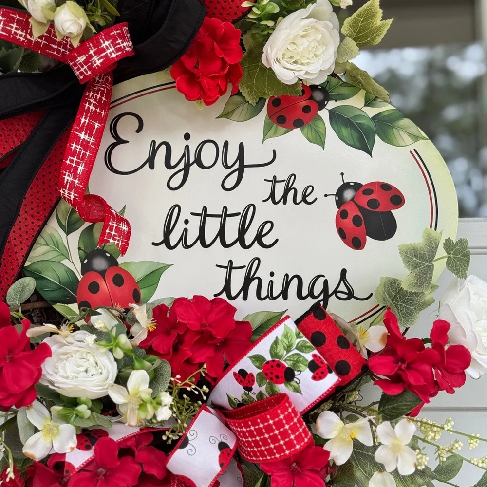Enjoy The Little Things Ladybug Wreath